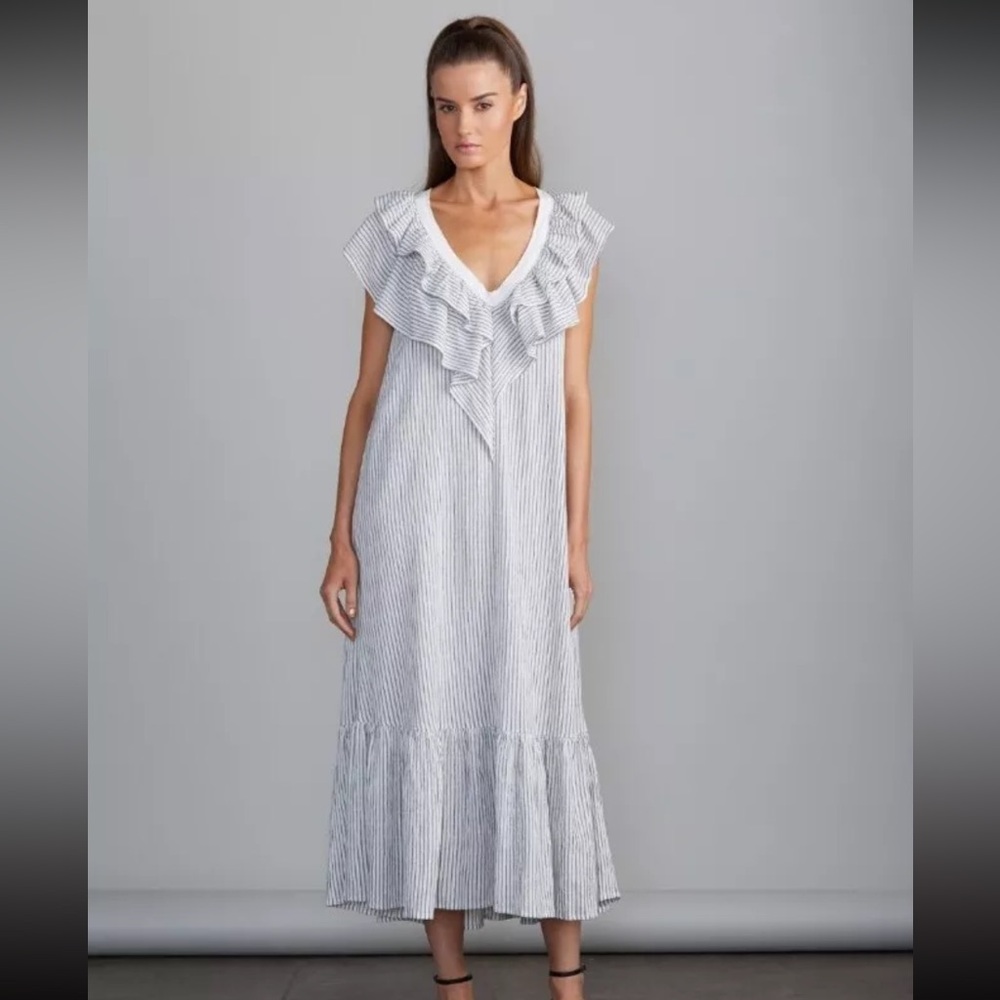 Anthropologie Sundays Kinsey Tiered Midi Stress / Striped / Beach / White / 2
